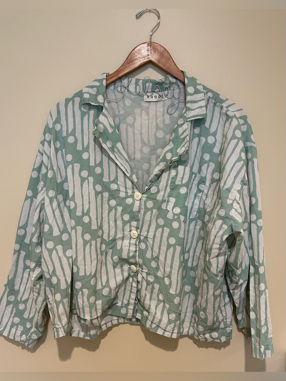 Rhode Seafoam Green & White Button Crop Shirt Size Small Great Condition